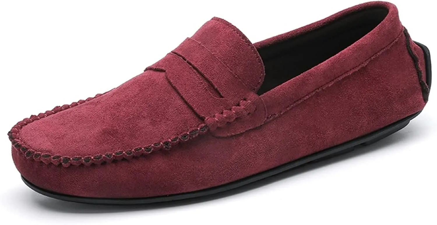 Smoking Loafer for Men Suede Vamp Penny Loafer Stitching Details Round Toe Flat Heel Flexible Anti-Slip Resistant Casual Slip on for Any Attire