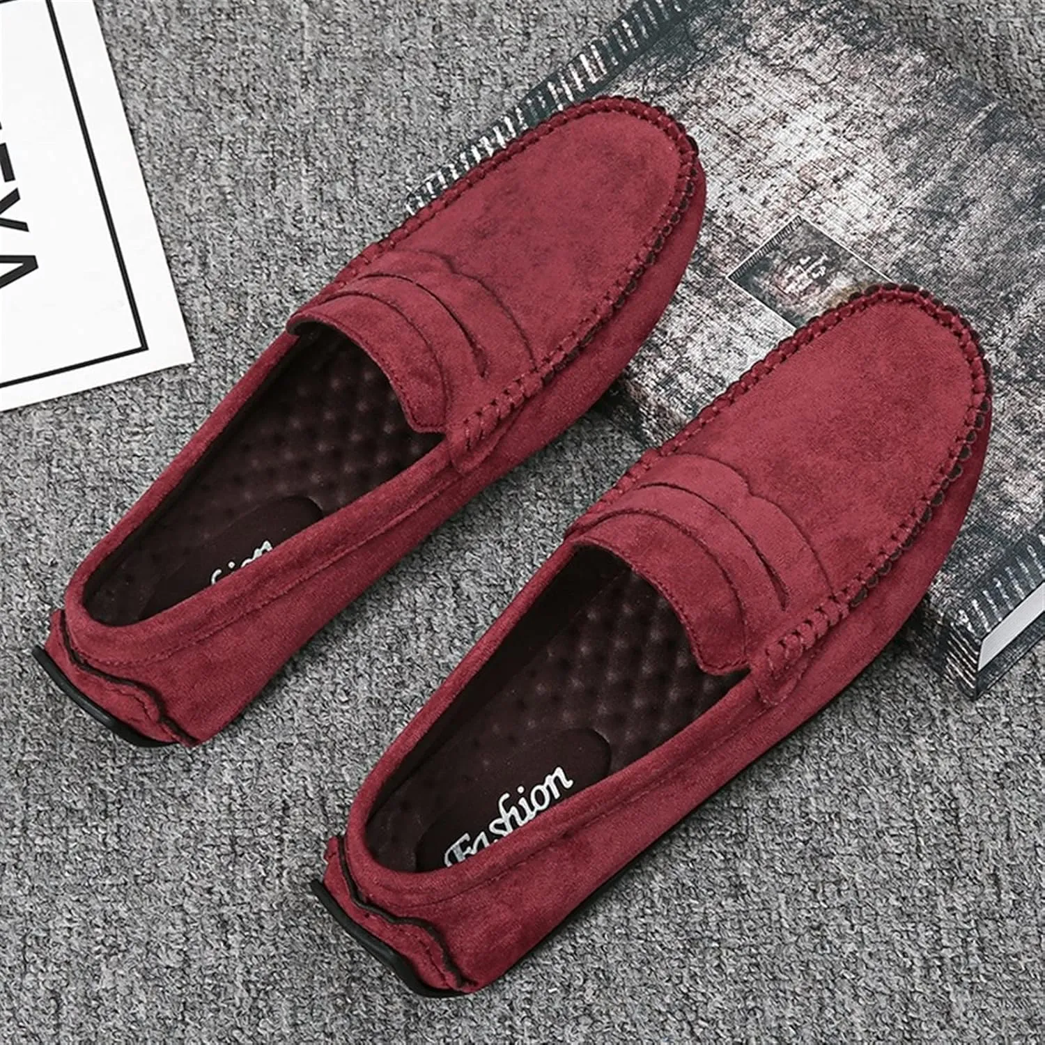 Smoking Loafer for Men Suede Vamp Penny Loafer Stitching Details Round Toe Flat Heel Flexible Anti-Slip Resistant Casual Slip on for Any Attire