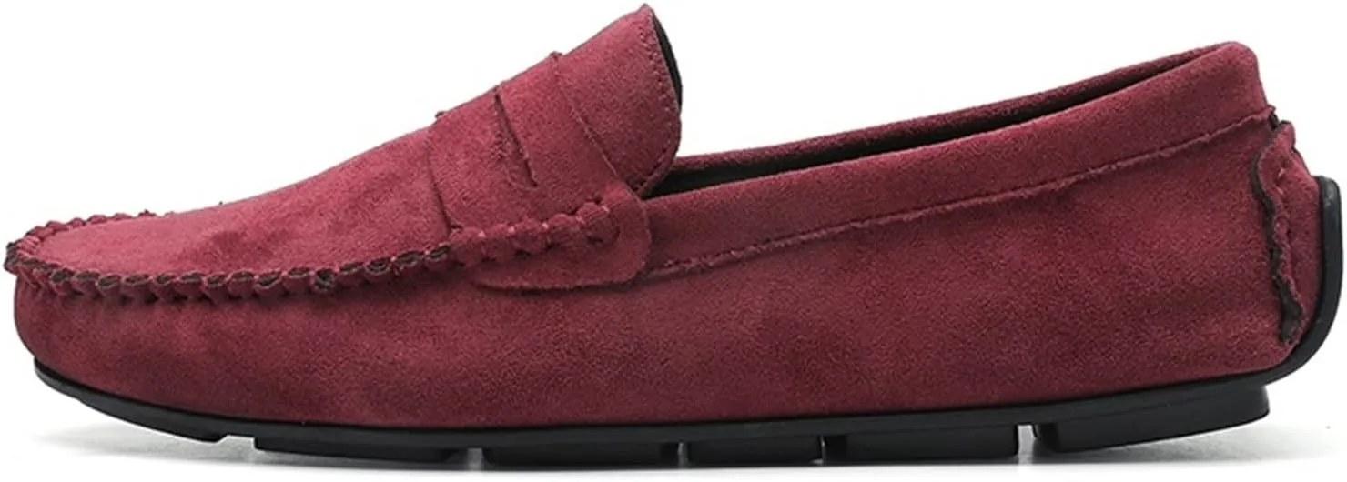 Smoking Loafer for Men Suede Vamp Penny Loafer Stitching Details Round Toe Flat Heel Flexible Anti-Slip Resistant Casual Slip on for Any Attire