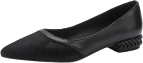 TinaCus Women's Patchwork Leather Pointed Toe Handmade Chunky Heel Work Flats Shoes