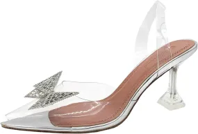 Trendy Pointed Toe High Heel Rhinestone Bow Clear Stiletto Sandals for Women Dressy, Summer Casual High Heel Wedge Sandals for Women Ladies and Girls