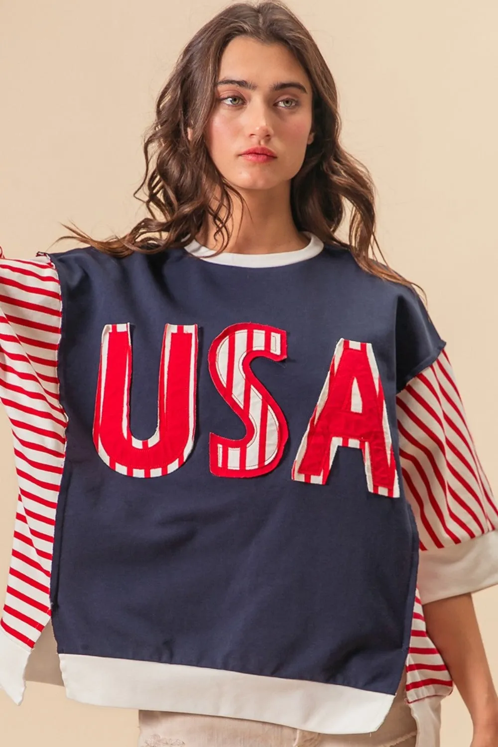 USA Letter Patchwork Short Sleeve T-Shirt