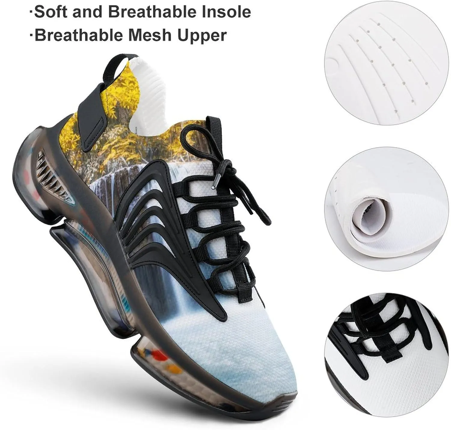 Waterfall Landscape Autumn Forests Walking Shoes for Men Lightweight Tennis Fashion Elastic Sports Shoes Cushion Basketball Shoes
