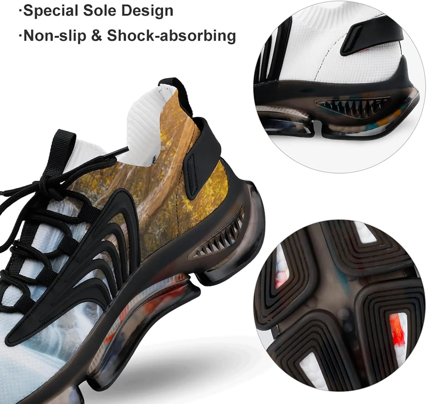 Waterfall Landscape Autumn Forests Walking Shoes for Men Lightweight Tennis Fashion Elastic Sports Shoes Cushion Basketball Shoes