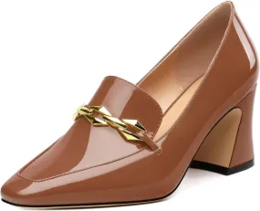 Womens Chunky Block Mid Heel,Patent Square Toe Pumps Slip-on Loafers Shoes Office Basic Classic Shoes 2.5IN