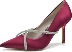 Women's Classic Closed Pointed Toe Stiletto High Heels Pumps Shoes for Party Evening Wedding,Burgundy,11