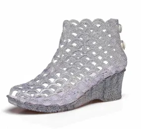 Women's Crystal Jelly High Heel Sandals Summer Beach Hollow Shoes