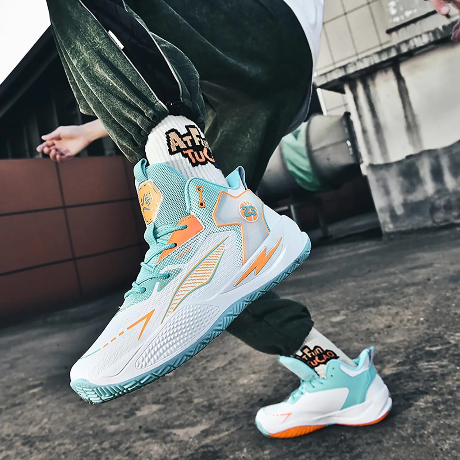 Women's Men's High-Top Basketball Shoes Breathable Anti-Slip and Wear-Resistant Soles Running Shoes Graffiti Design Fashionable Sports Shoes