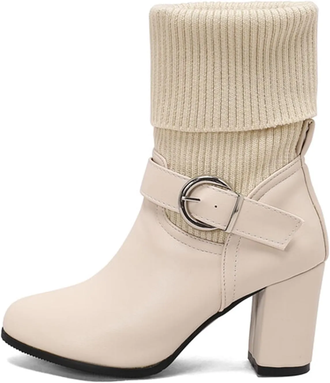 Women's Slip On Ankle Boots Chunky Block Heel Square Toe Splicing Dress Sock Booties Chukka Pull On Mid-calf Chelsea Combat